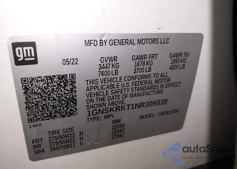 2022 Chevrolet Tahoe 4Wd Rst from USA, damaged, VIN 1GNSKRKT1NR305838